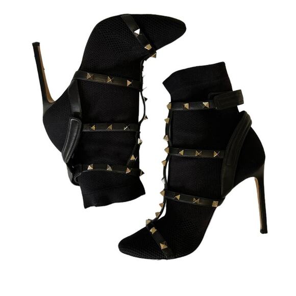 Valentino Bodytech Gold Rockstud Black Ankle Boots Size 38.5 - Picture 7 of 16